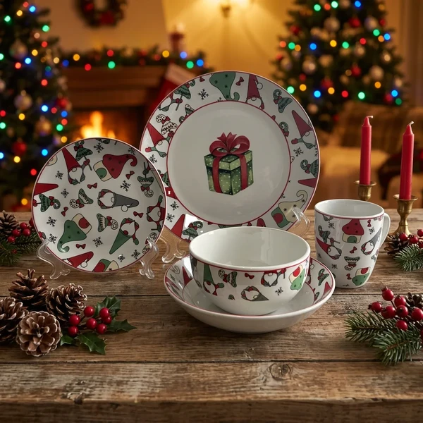 Christmas Gnome Printed Ceramic Dinnerware Set suppliers